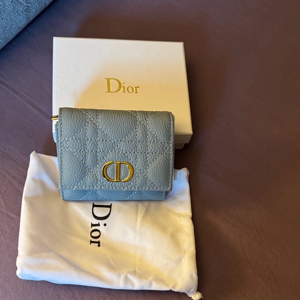 Designer inspired Gray blue Leather Wallet with Gold Accent